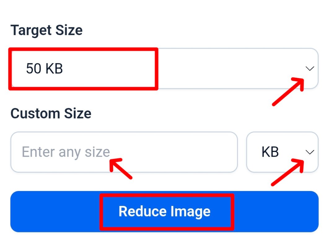 image to kb interface for adjusting image file size to a selected KB or MB target